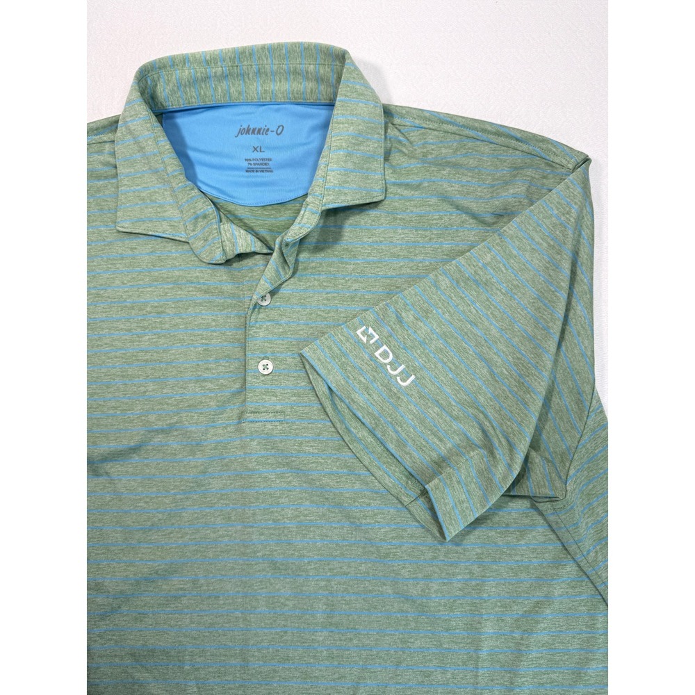 Johnnie-O Newton Performance Polo Shirt Mens XL Green Blue Striped JMPO4190 DJJ
